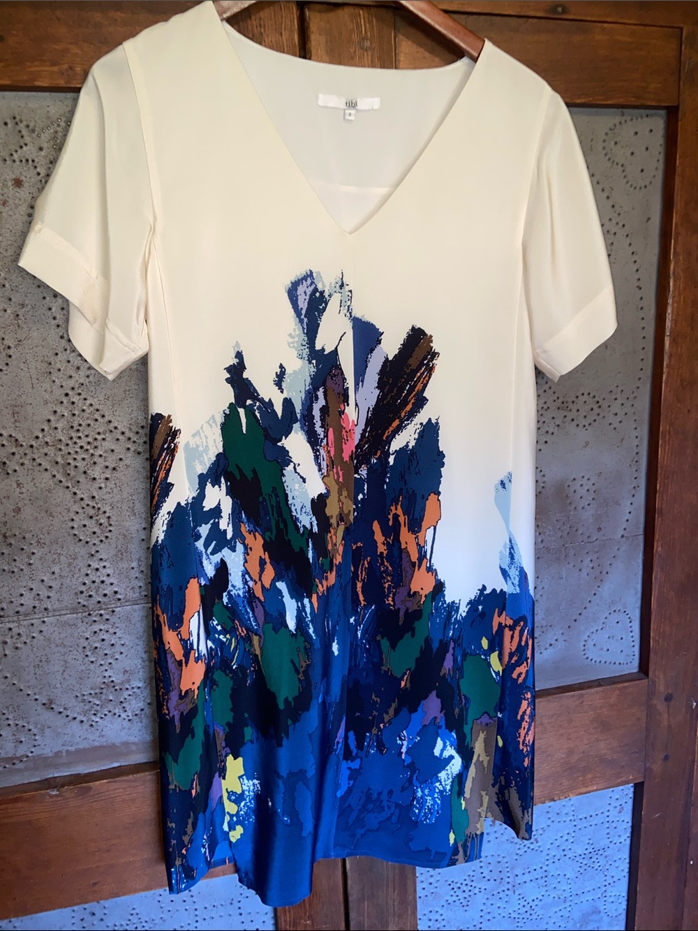 Tibi Silk Short Sleeve Abstract Art Dress Size 2